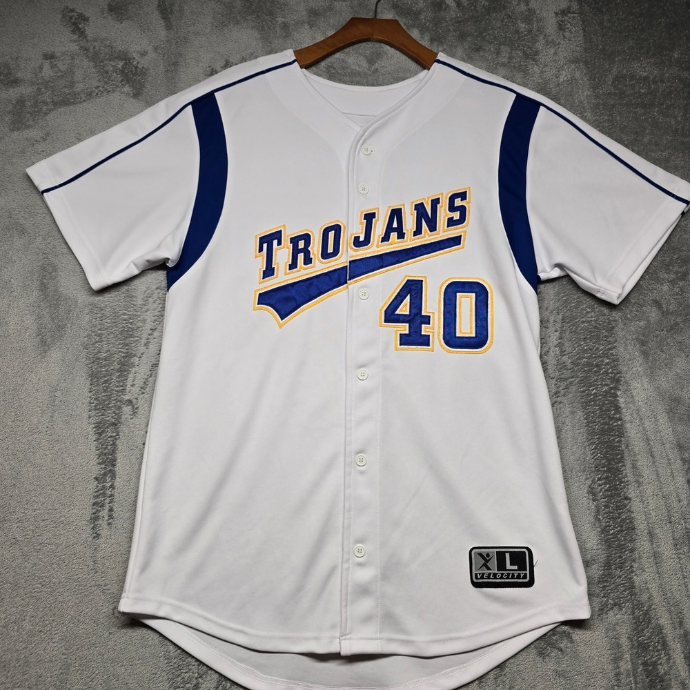Dakota State Trojans Velocity Baseball Jersey Mens Large White Blue Yellow #40